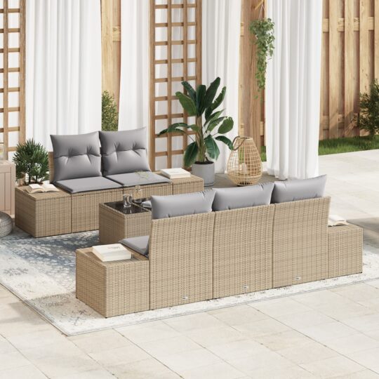 Set de canapele pentru grădină 6 pcs Bej Rattan poli