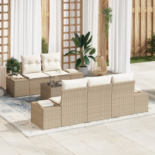 Set de canapele pentru grădină 6 pcs Bej Rattan poli