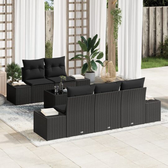 Set de canapele pentru grădină 6 pcs Negru Rattan poli
