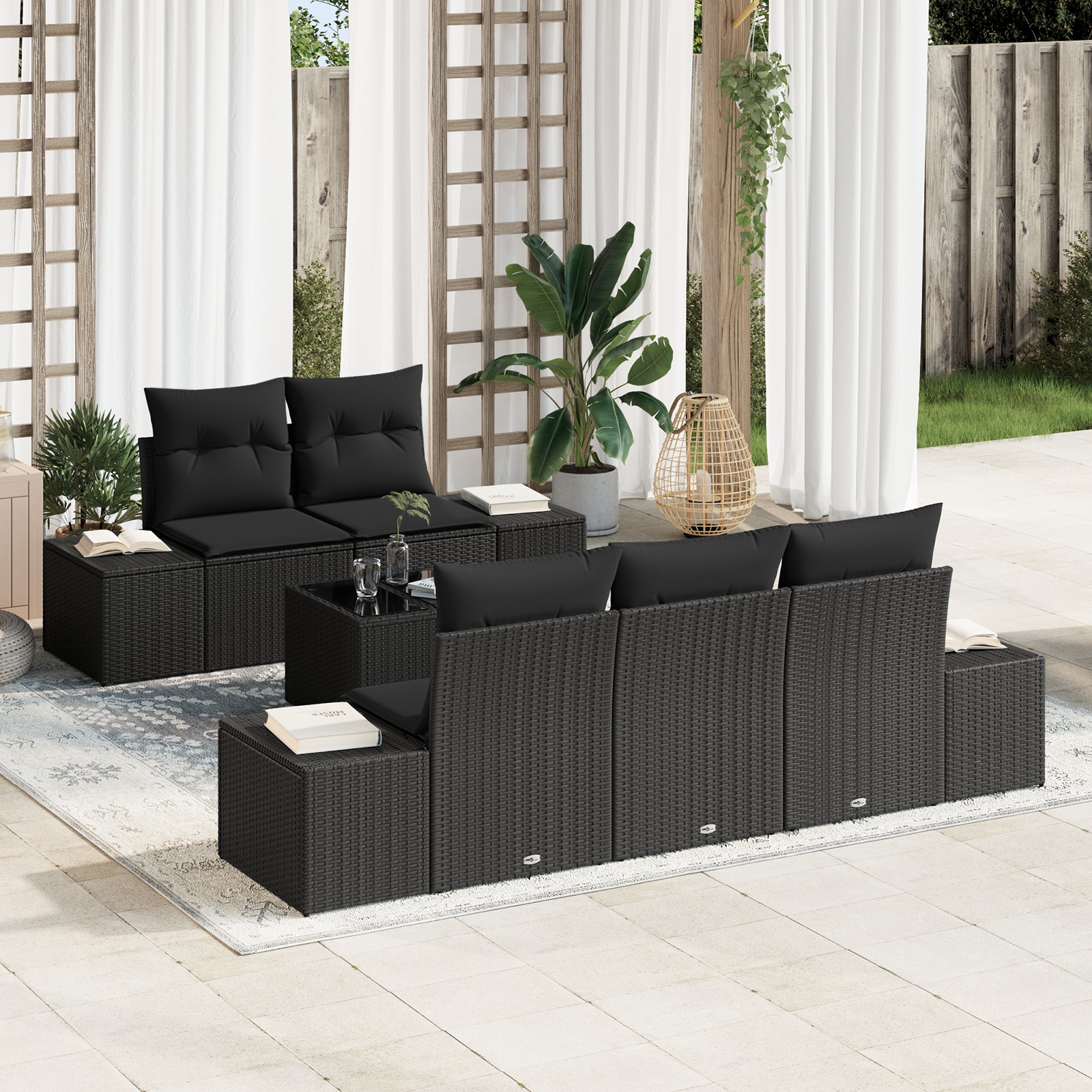 3346943 1 Set de canapele pentru grădină 6 pcs Negru Rattan poli Set de canapele pentru grădină 6 pcs Negru Rattan poli