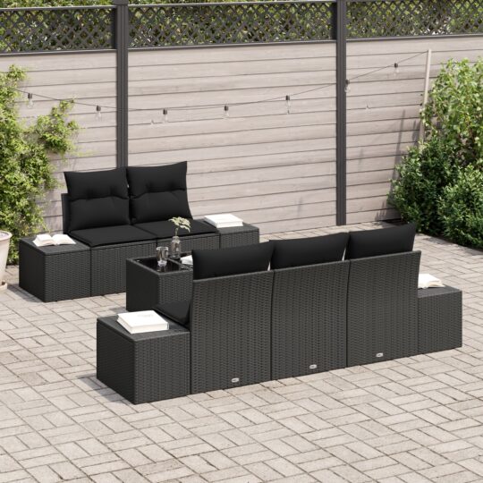 3346943 3 Set de canapele pentru grădină 6 pcs Negru Rattan poli 3346943 3