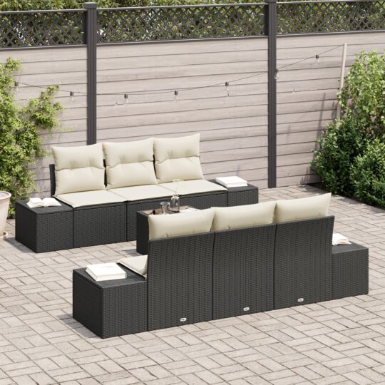 3346947 3 Set de canapele pentru grădină 7 pcs Negru Rattan poli 3346947 3