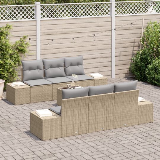 3346950 3 Set de canapele pentru grădină 7 pcs Bej Rattan poli 3346950 3