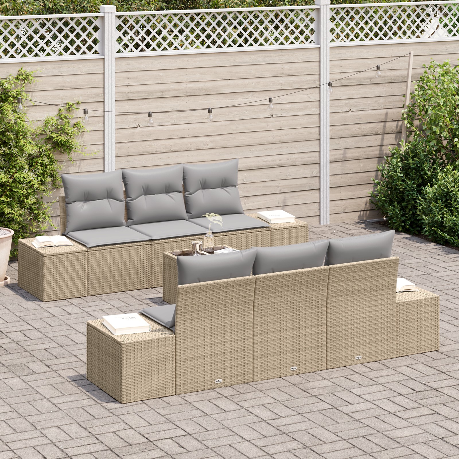 3346950 3 Set de canapele pentru grădină 7 pcs Bej Rattan poli Set de canapele pentru grădină 7 pcs Bej Rattan poli - imagine 3