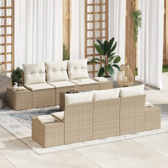 Set de canapele pentru grădină 7 pcs Bej Rattan poli