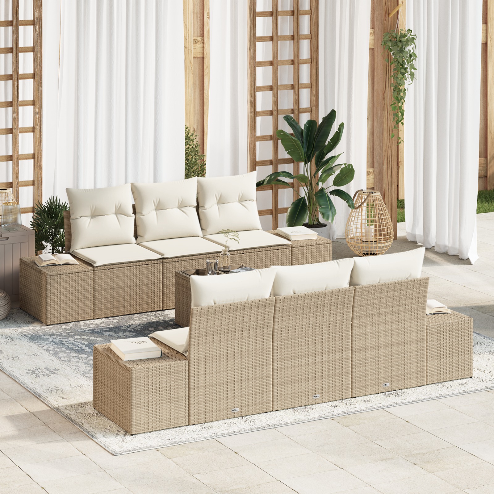 3346951 1 Set de canapele pentru grădină 7 pcs Bej Rattan poli Set de canapele pentru grădină 7 pcs Bej Rattan poli