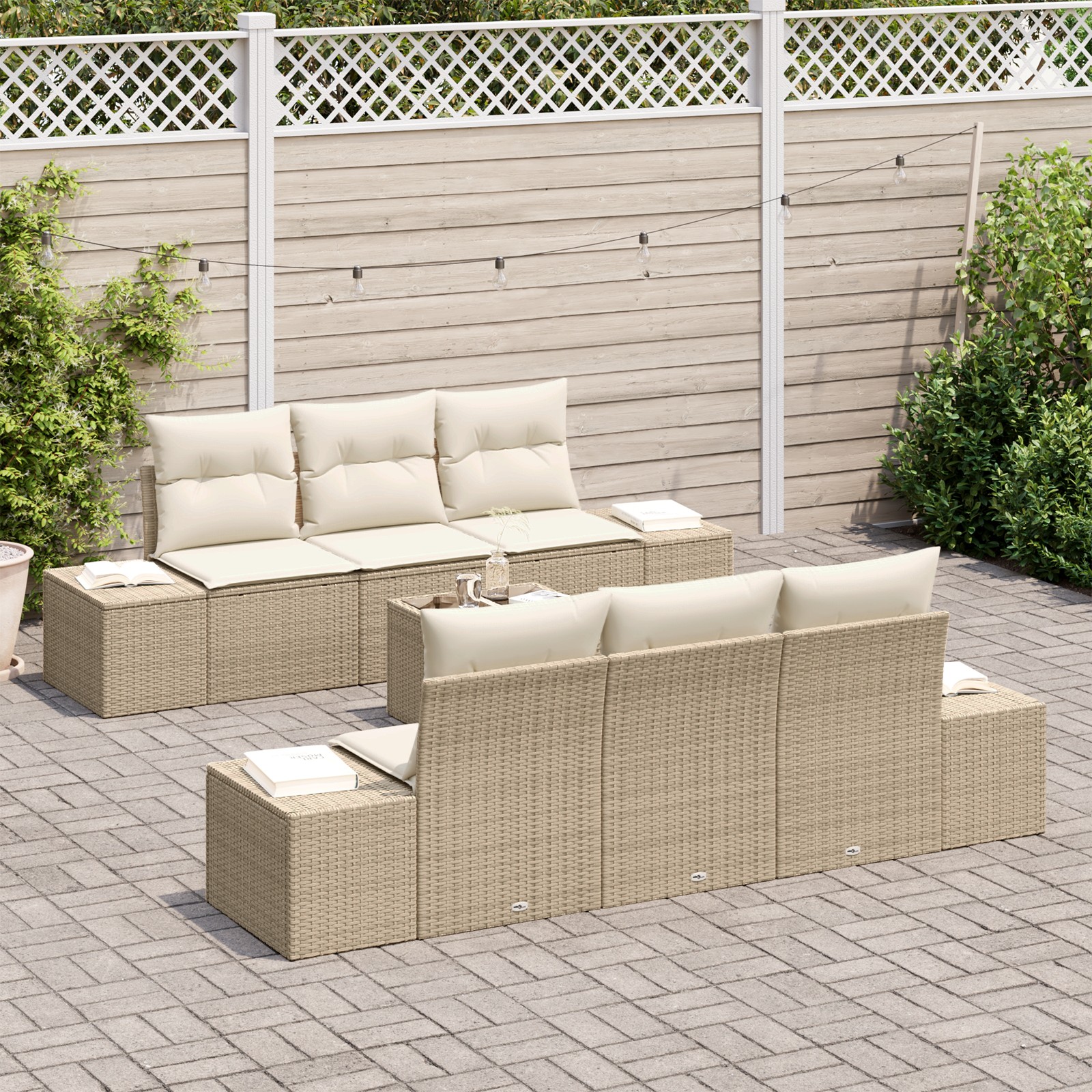 3346951 3 Set de canapele pentru grădină 7 pcs Bej Rattan poli Set de canapele pentru grădină 7 pcs Bej Rattan poli - imagine 3