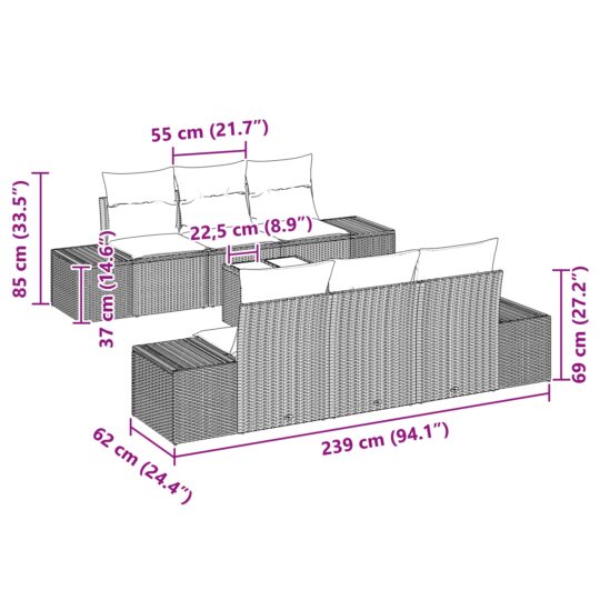 3346951 8 Set de canapele pentru grădină 7 pcs Bej Rattan poli 3346951 8