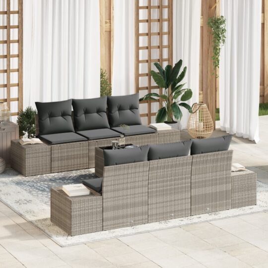 Set de canapele pentru grădină 7 pcs Gri deschis Rattan poli