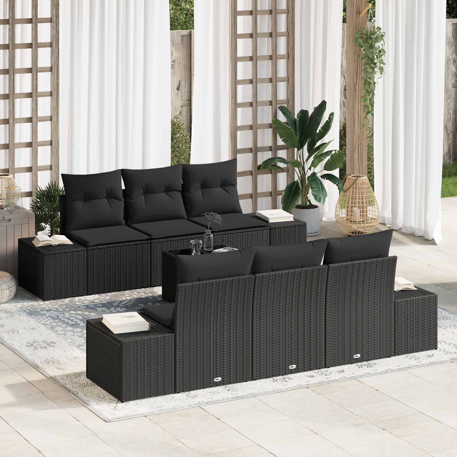 3346953 1 Set de canapele pentru grădină 7 pcs Negru Rattan poli Set de canapele pentru grădină 7 pcs Negru Rattan poli