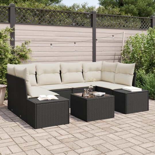 Set de canapele pentru grădină 7 pcs Negru Rattan poli
