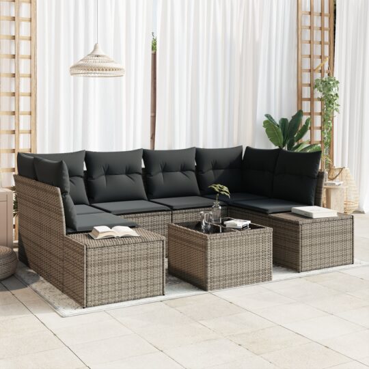 Set de canapele pentru grădină 7 pcs Gri Rattan poli