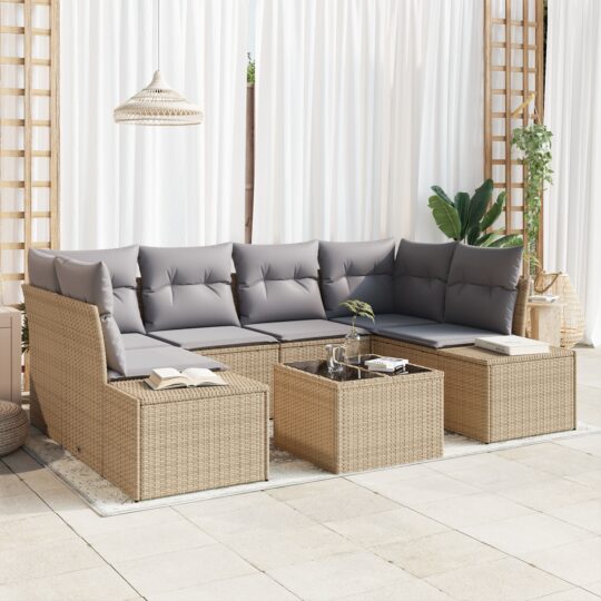 Set de canapele pentru grădină 7 pcs Bej Rattan poli