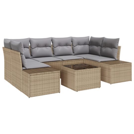 Alternative view of Set de canapele pentru grădină 7 pcs Bej Rattan poli
