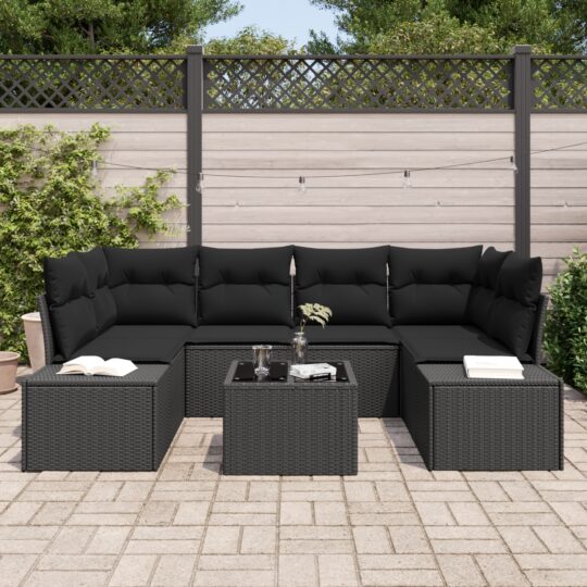 3346963 3 Set de canapele pentru grădină 7 pcs Negru Rattan poli 3346963 3
