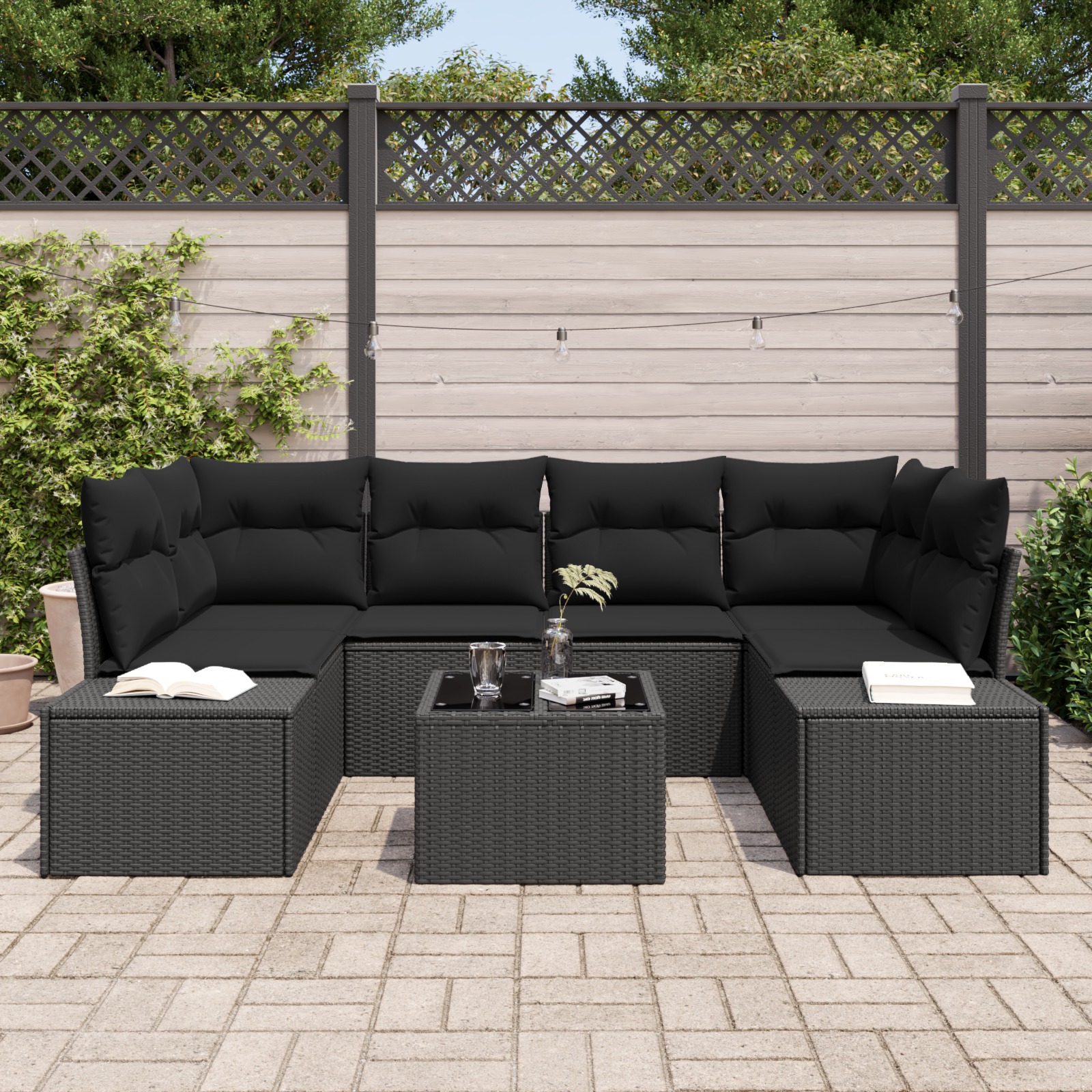 3346963 3 Set de canapele pentru grădină 7 pcs Negru Rattan poli Set de canapele pentru grădină 7 pcs Negru Rattan poli - imagine 3