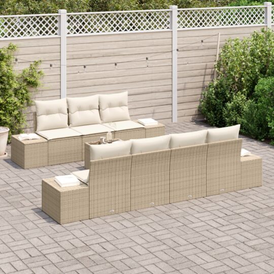 3346971 3 Set de canapele pentru grădină 8 pcs Bej Rattan poli 3346971 3