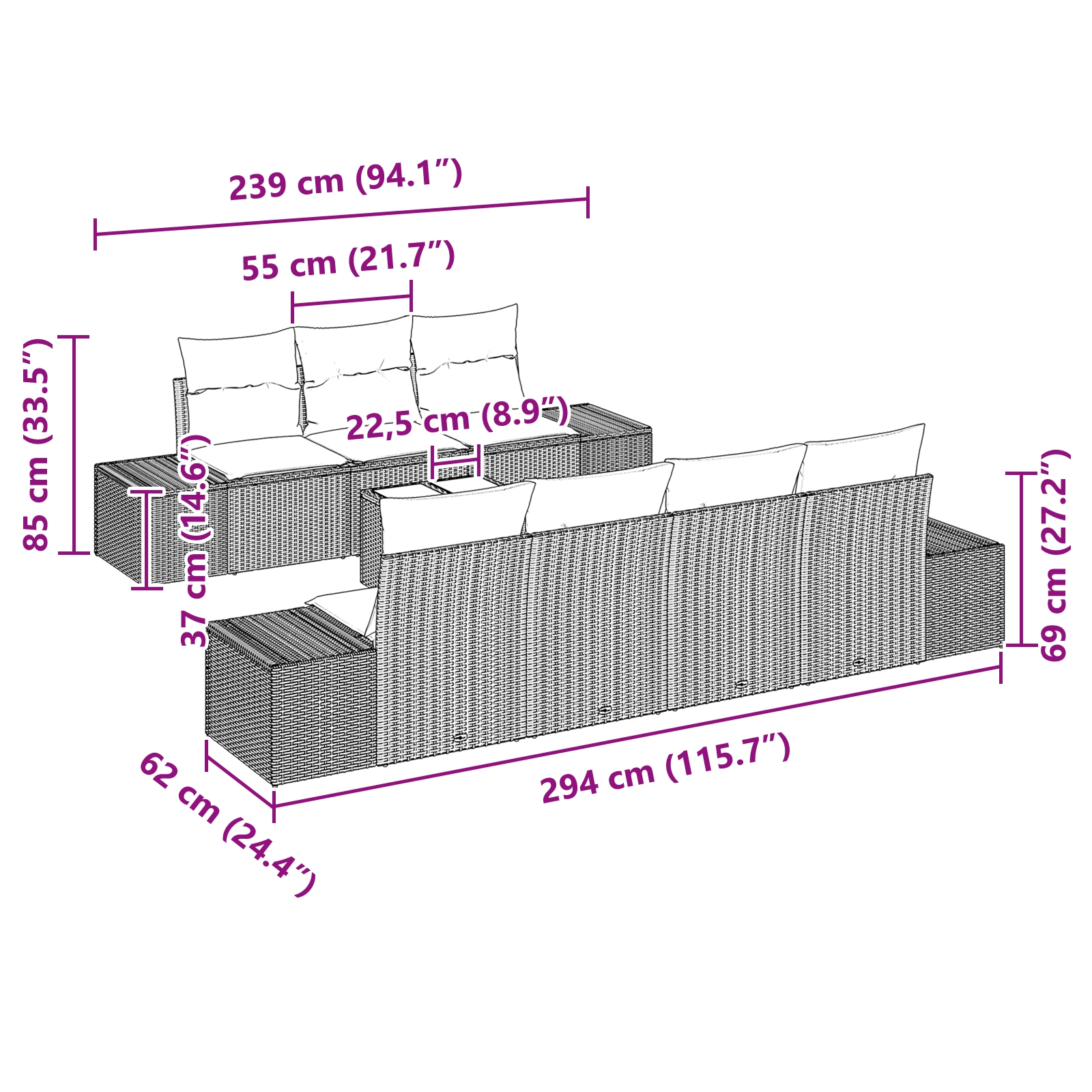 3346972 8 Set de canapele pentru grădină 8 pcs Gri deschis Rattan poli Set de canapele pentru grădină 8 pcs Gri deschis Rattan poli - imagine 8