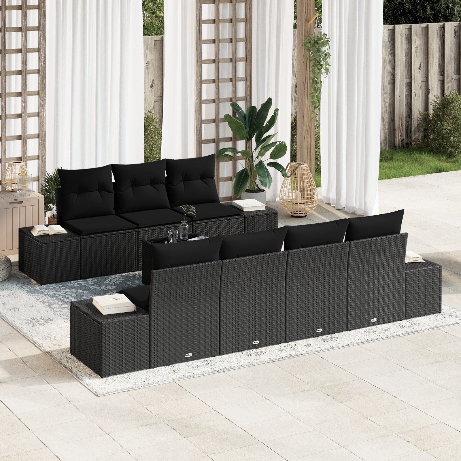 3346973 1 Set de canapele pentru grădină 8 pcs Negru Rattan poli Set de canapele pentru grădină 8 pcs Negru Rattan poli