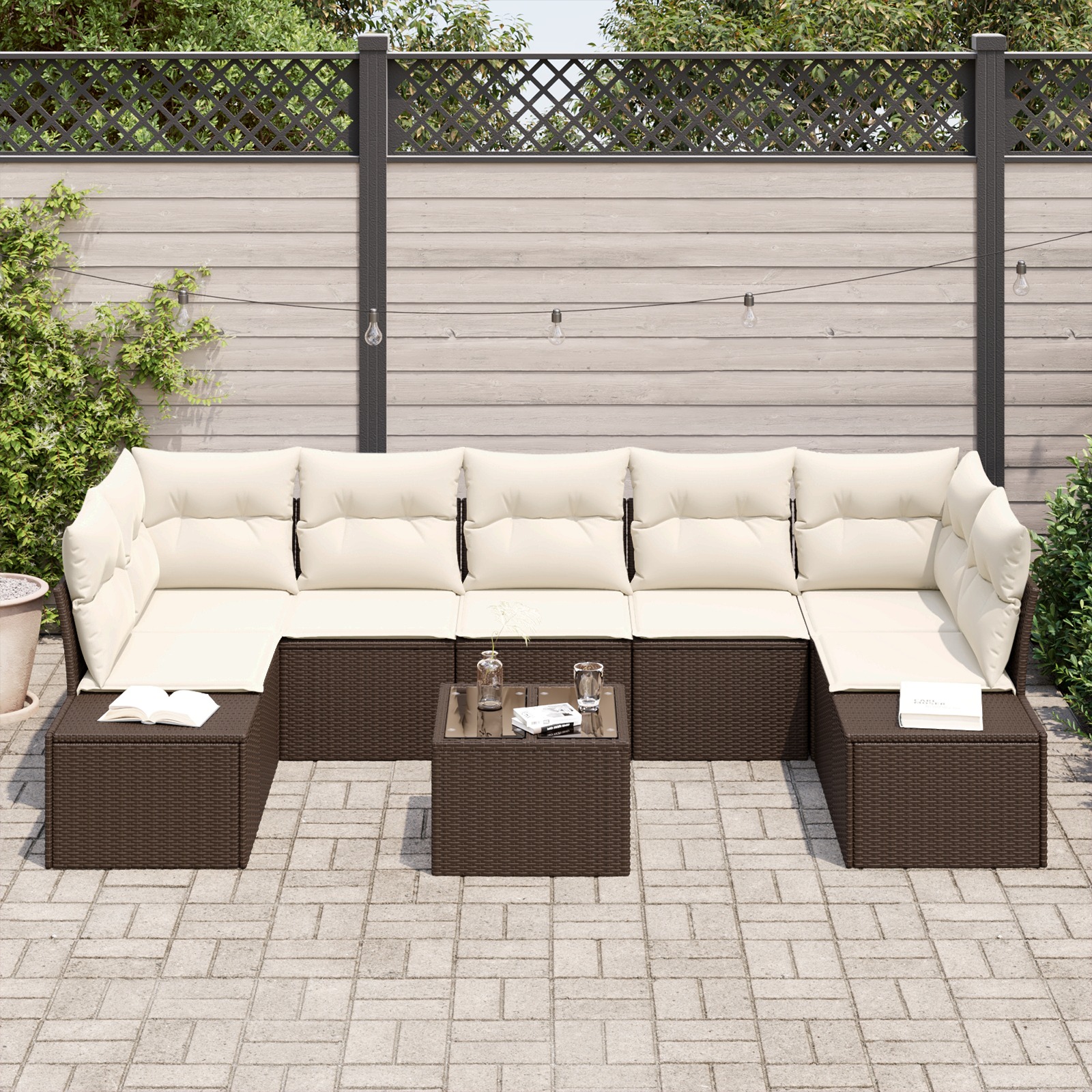 3346978 3 Set de canapele pentru grădină 8 pcs Maro Rattan poli Set de canapele pentru grădină 8 pcs Maro Rattan poli - imagine 3