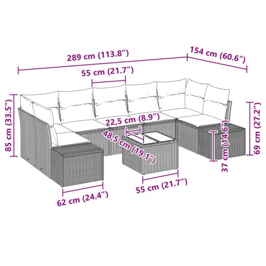 3346981 9 Set de canapele pentru grădină 8 pcs Bej Rattan poli 3346981 9