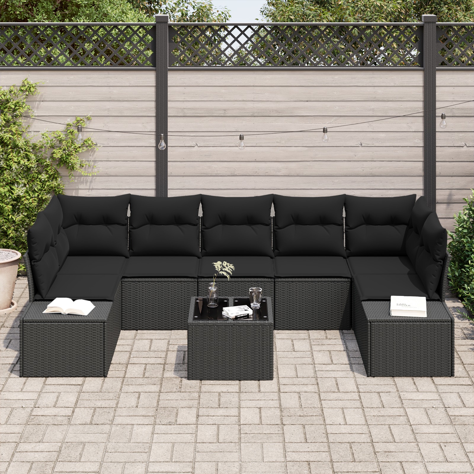 3346983 3 Set de canapele pentru grădină 8 pcs Negru Rattan poli Set de canapele pentru grădină 8 pcs Negru Rattan poli - imagine 3