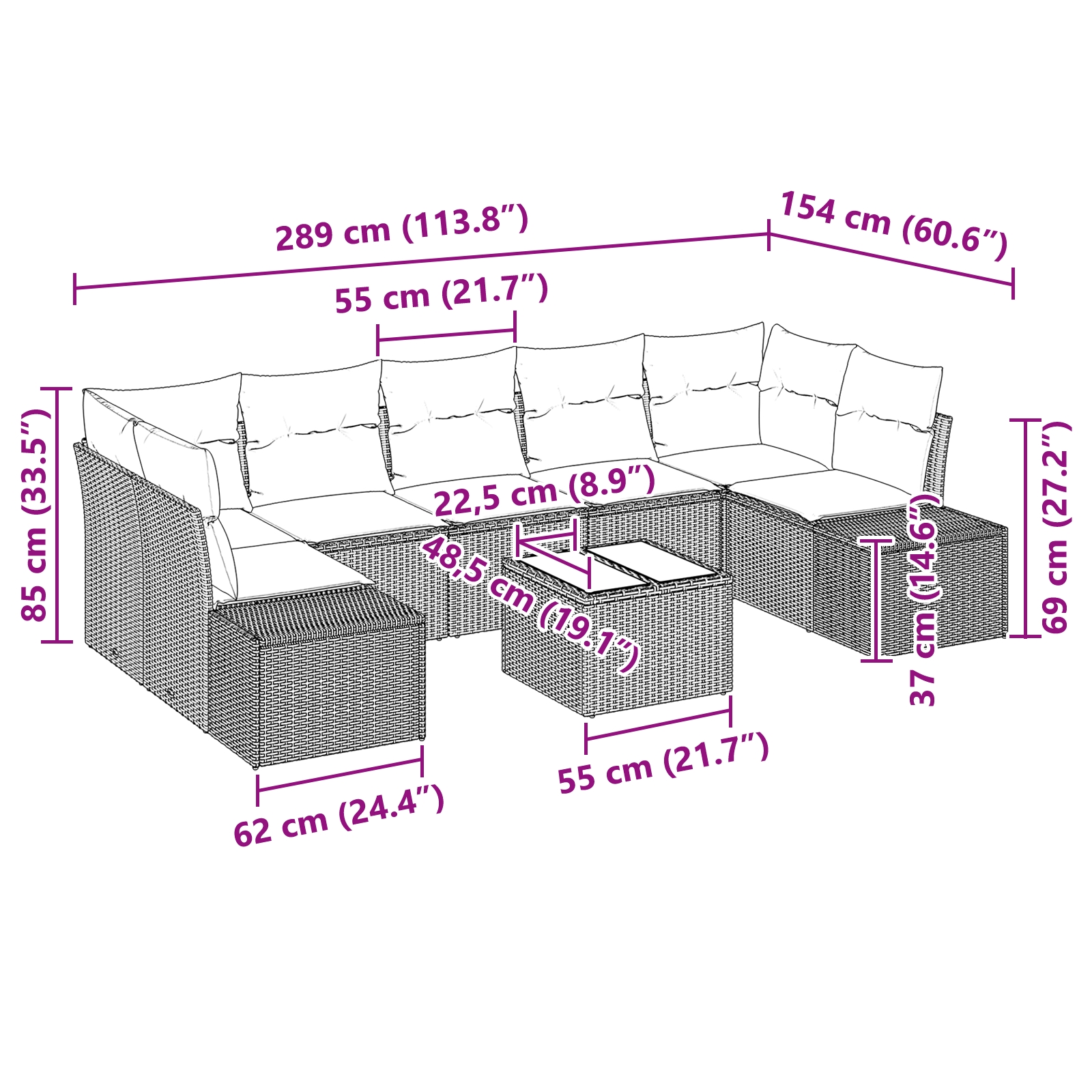 3346983 9 Set de canapele pentru grădină 8 pcs Negru Rattan poli Set de canapele pentru grădină 8 pcs Negru Rattan poli - imagine 9