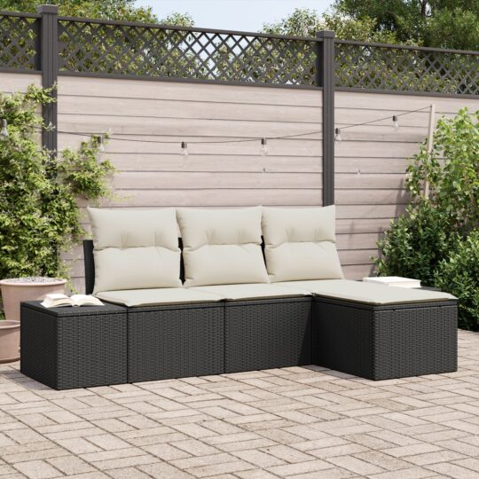 Set de canapele pentru grădină 4 pcs Negru Rattan poli