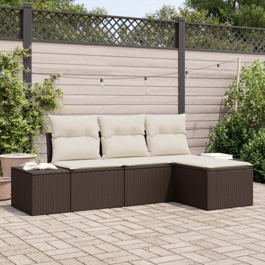 Set de canapele pentru grădină 4 pcs Maro Rattan poli