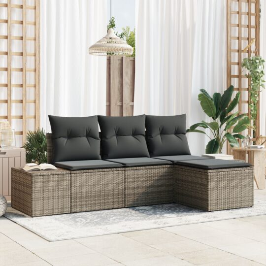 Set de canapele pentru grădină 4 pcs Gri Rattan poli