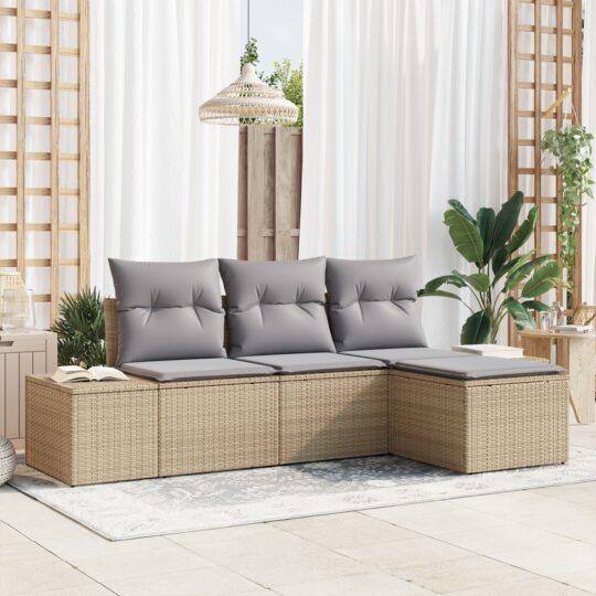 Set de canapele pentru grădină 4 pcs Bej Rattan poli