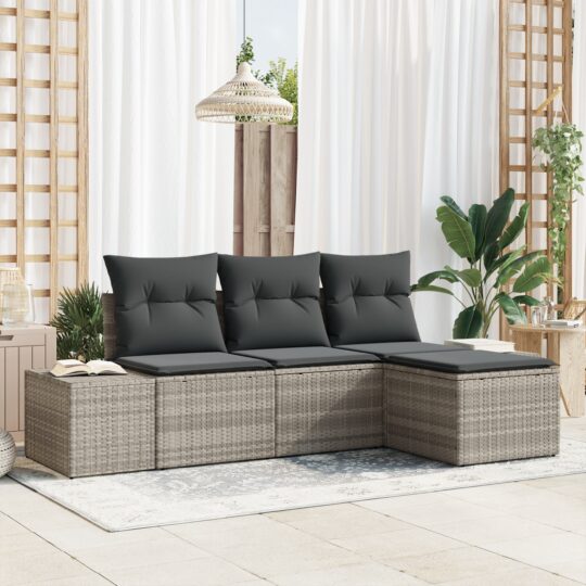 Set de canapele pentru grădină 4 pcs Gri deschis Rattan poli