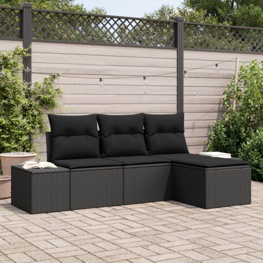 Set de canapele pentru grădină 4 pcs Negru Rattan poli