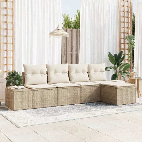 Set de canapele pentru grădină 5 pcs Bej Rattan poli