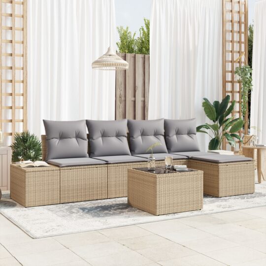 Set de canapele pentru grădină 6 pcs Bej Rattan poli