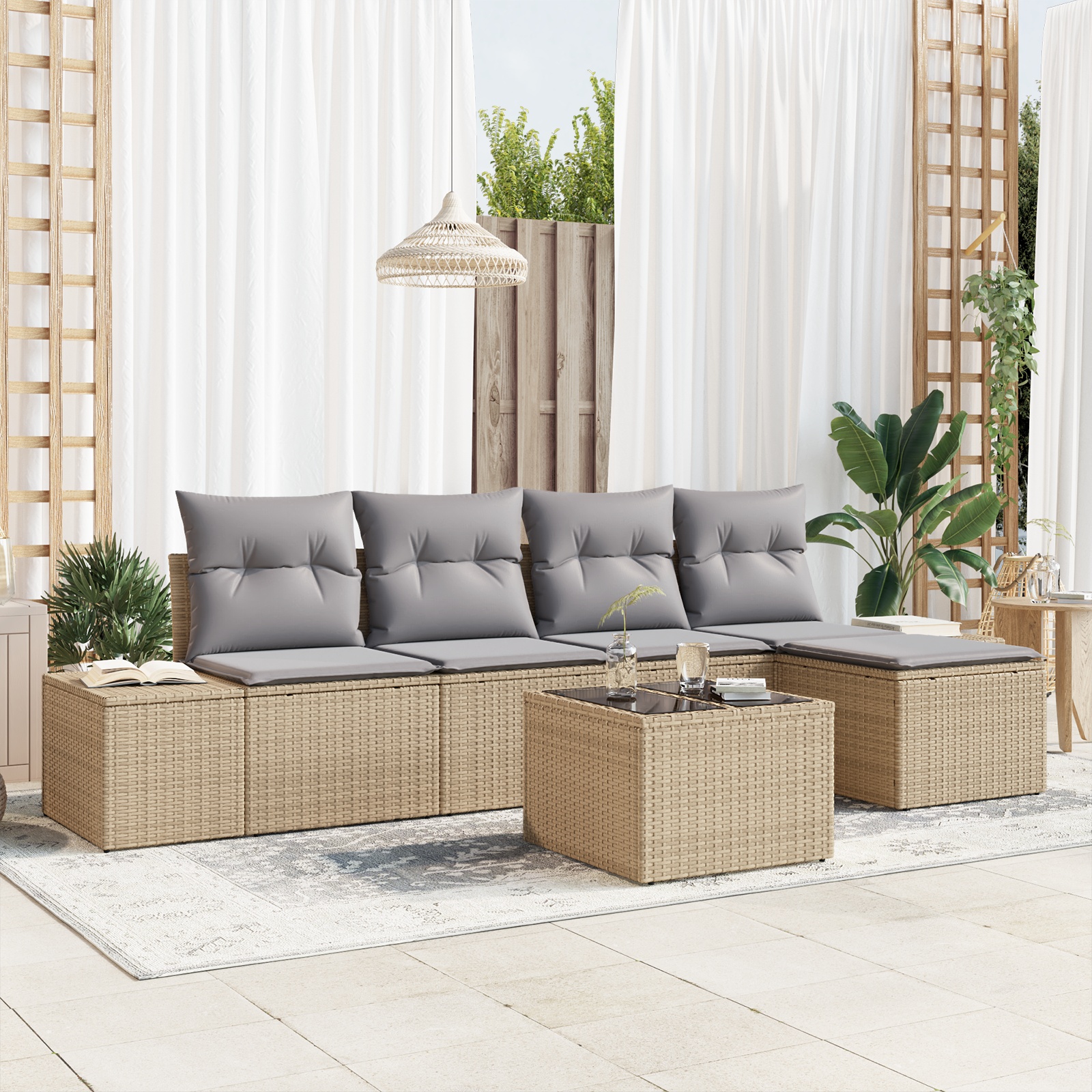 3347030 1 Set de canapele pentru grădină 6 pcs Bej Rattan poli Set de canapele pentru grădină 6 pcs Bej Rattan poli
