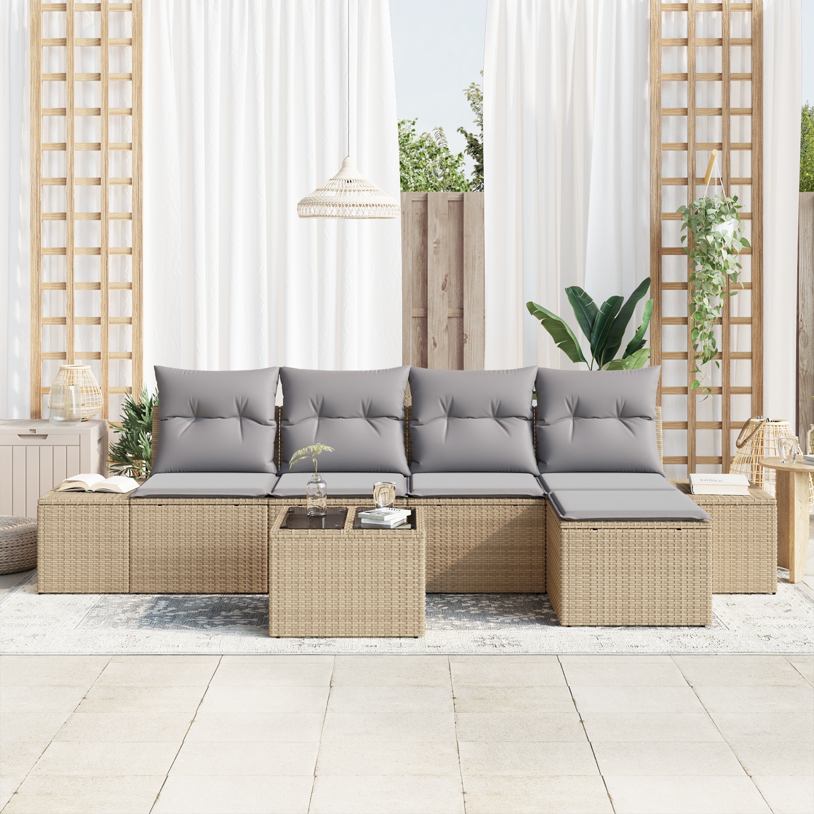 3347030 3 Set de canapele pentru grădină 6 pcs Bej Rattan poli Set de canapele pentru grădină 6 pcs Bej Rattan poli - imagine 3