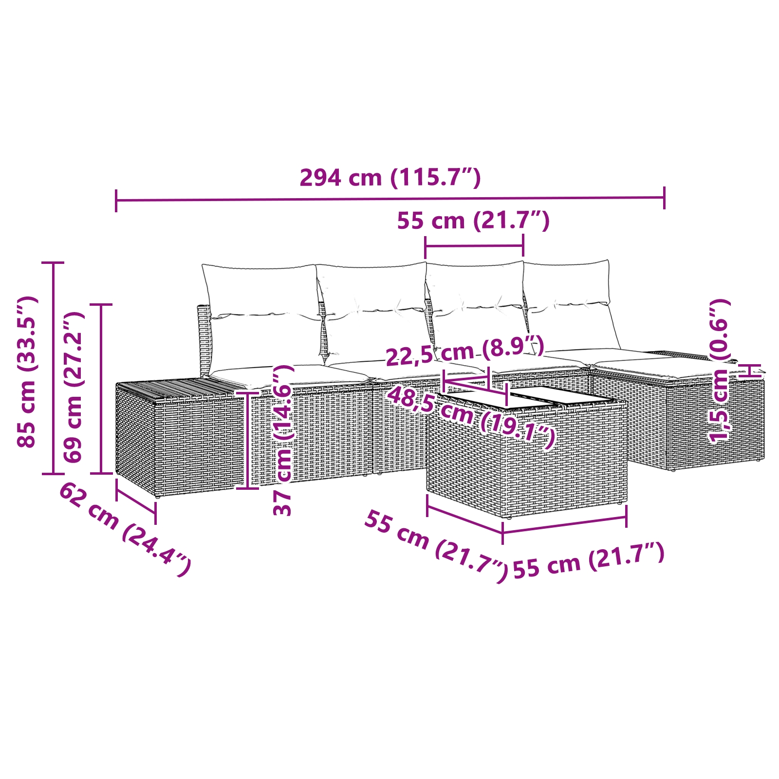 3347030 9 Set de canapele pentru grădină 6 pcs Bej Rattan poli Set de canapele pentru grădină 6 pcs Bej Rattan poli - imagine 9