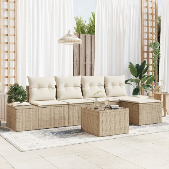 Set de canapele pentru grădină 6 pcs Bej Rattan poli