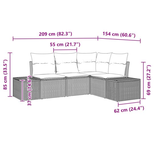 3347039 8 Set de canapele pentru grădină 4 pcs Gri Rattan poli 3347039 8