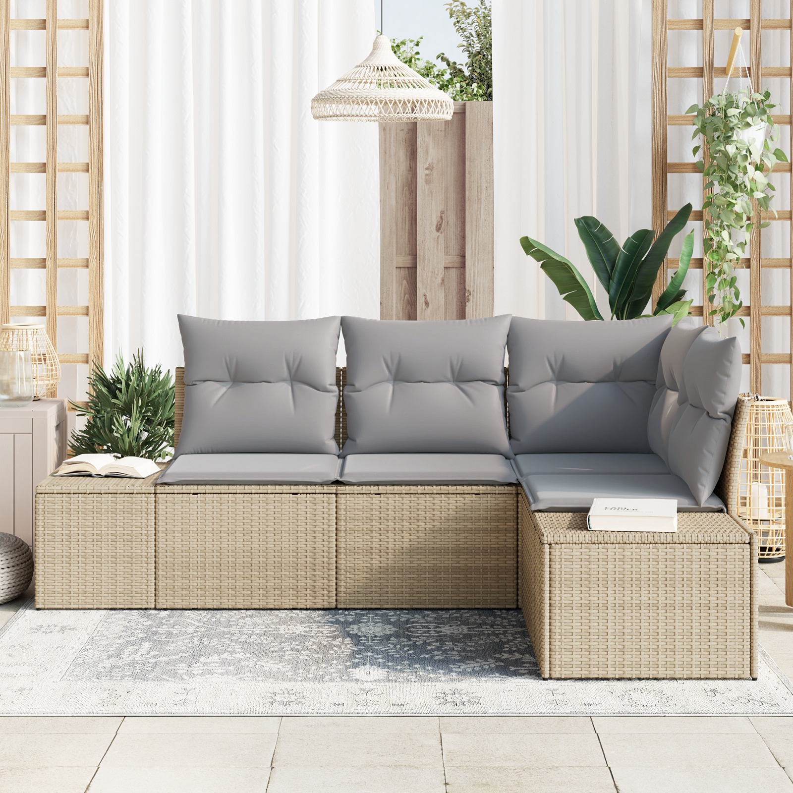 3347040 3 Set de canapele pentru grădină 4 pcs Bej Rattan poli Set de canapele pentru grădină 4 pcs Bej Rattan poli - imagine 3