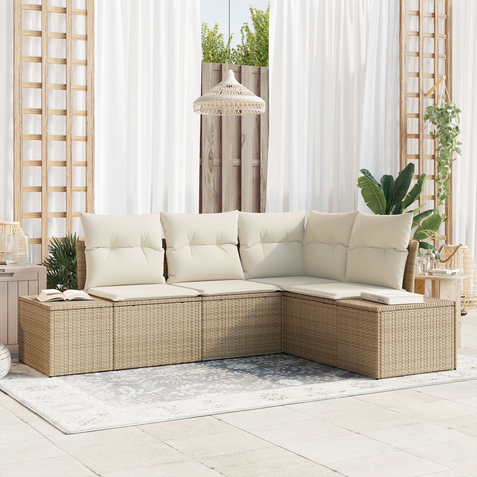 3347041 1 Set de canapele pentru grădină 4 pcs Bej Rattan poli Set de canapele pentru grădină 4 pcs Bej Rattan poli