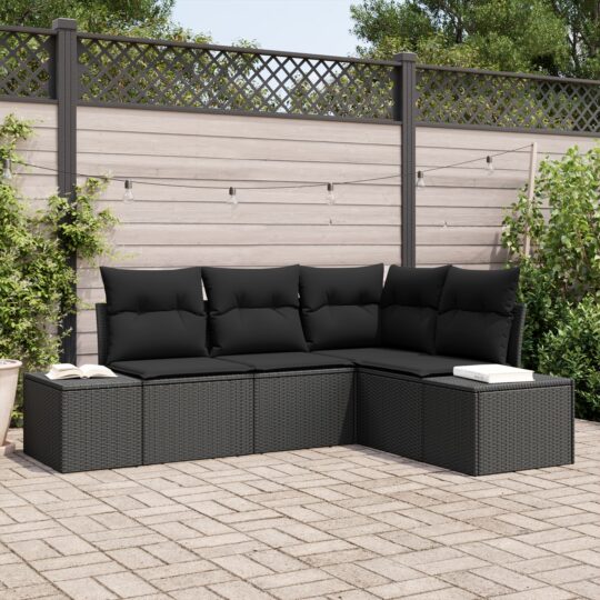 Set de canapele pentru grădină 4 pcs Negru Rattan poli