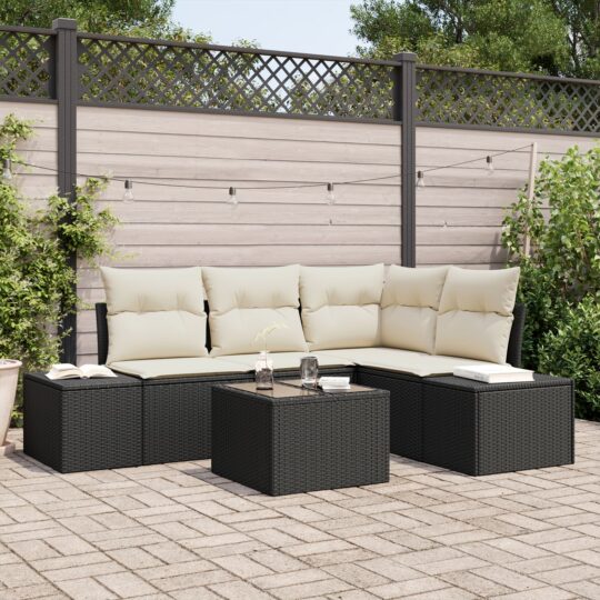 Set de canapele pentru grădină 5 pcs Negru Rattan poli