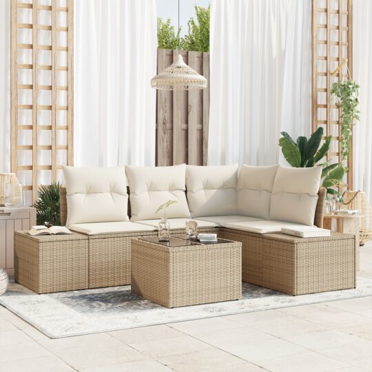 Set de canapele pentru grădină 5 pcs Bej Rattan poli