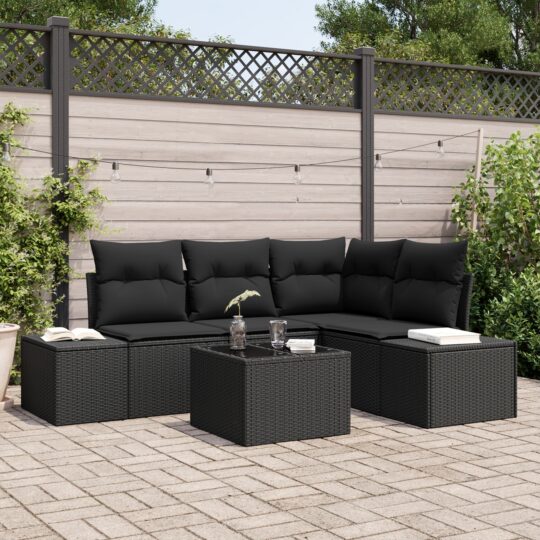 Set de canapele pentru grădină 5 pcs Negru Rattan poli