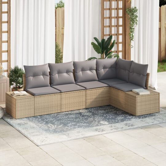 Set de canapele pentru grădină 5 pcs Bej Rattan poli