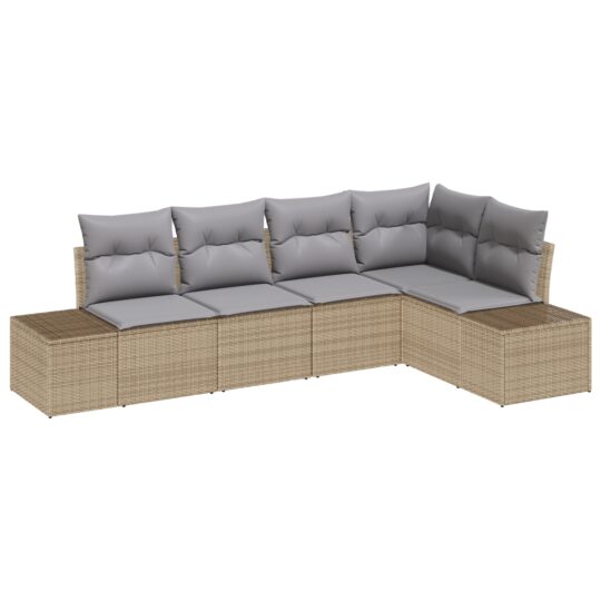 Alternative view of Set de canapele pentru grădină 5 pcs Bej Rattan poli
