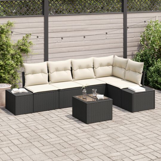 Set de canapele pentru grădină 6 pcs Negru Rattan poli