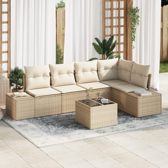 Set de canapele pentru grădină 6 pcs Bej Rattan poli